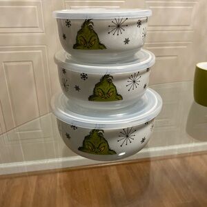 Dr. Seuss The Grinch Who Stole Xmas Ceramic Food Storage Bowls w/vented Lids